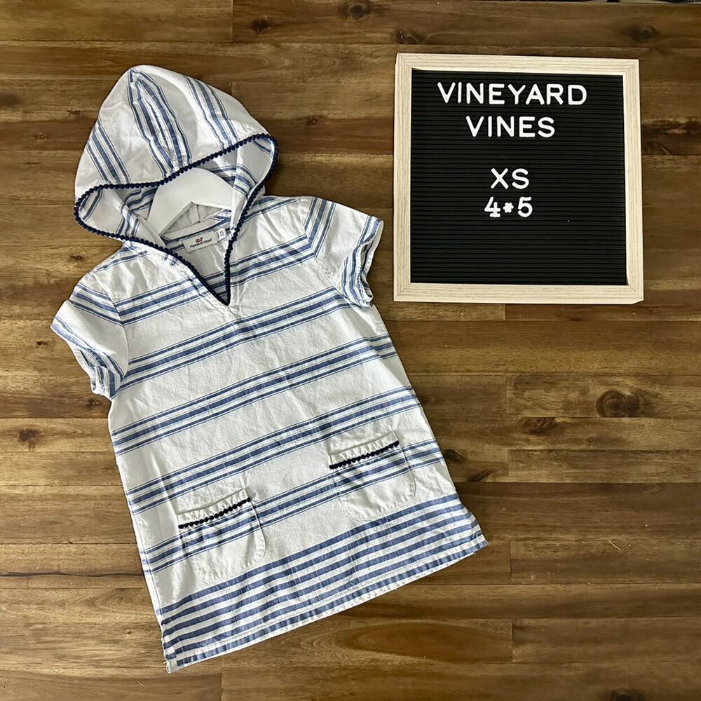 Vineyard Vines Hood White Navy Striped Swim Cotton Short Sleeve Cover Up XS/4/5